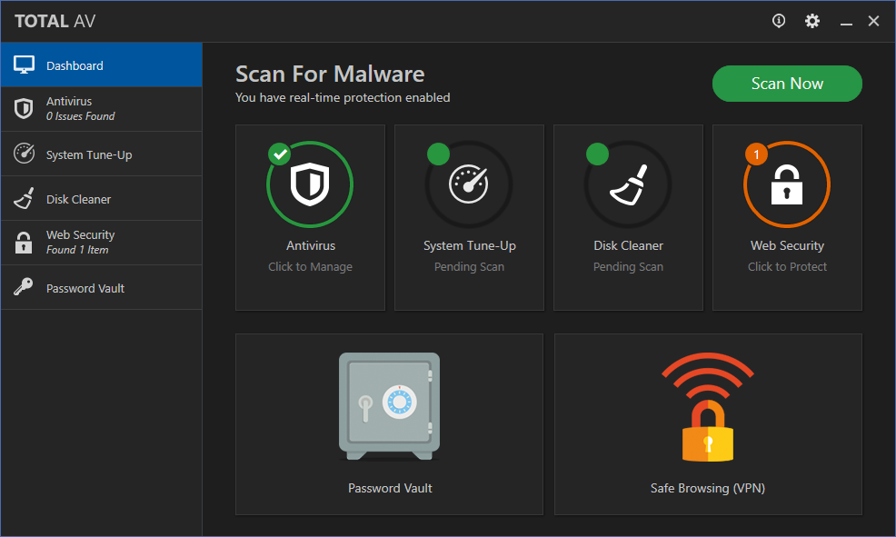 TotalAV antivirus dashboard interface