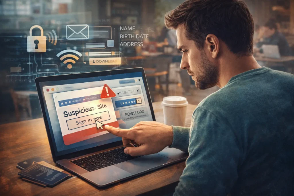 user clicking suspicious link and exposing personal data online