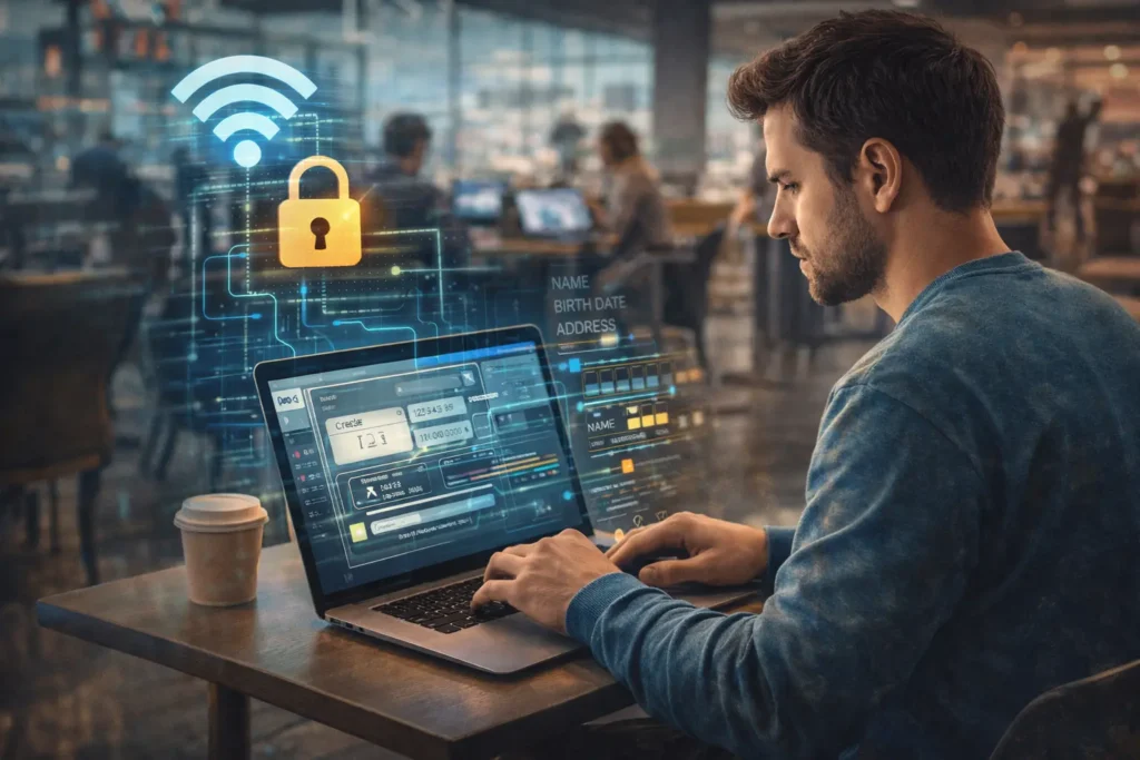 user connected to public wifi network with unsecured data transmission